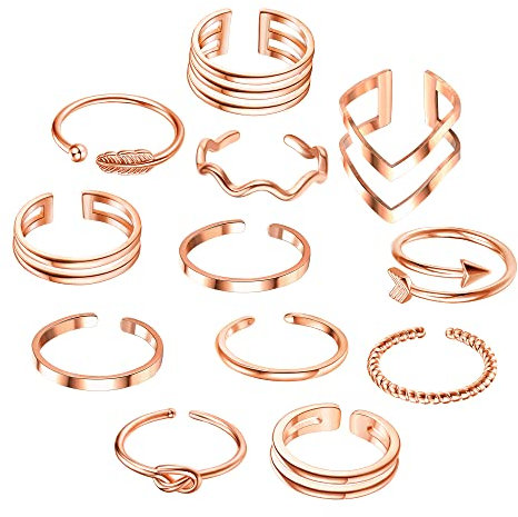 YADOCA 12PCS Verstellbare Ringe für Damen Mädchen Offene Ringe Set Daumenring Fingerringe Midi Ringe Stapelbare Knöchelringe Silber Gold Rosegold