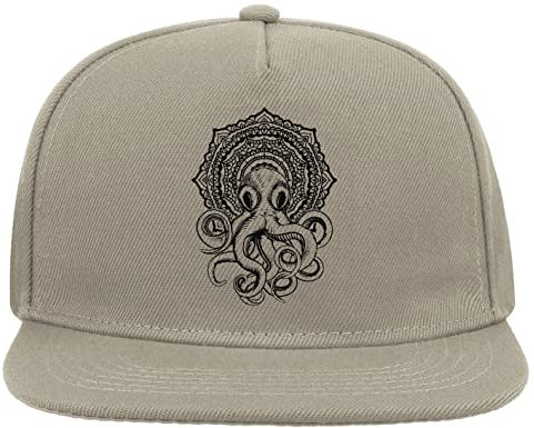 Cthulhu H P Lovecraft Elder God Mandala 5 Panel Snapback Flat Visor Cap Hat Baseballmütze Grau