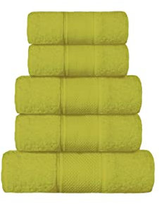 Bassetti - Set Asciugamani da Bagno a 5 Pezzi | 2 Asciugamano Viso + 2 Ospite + 1 Telo Doccia 430 gr/m² | Morbido Set Asciugamani Tinta Unita - W1 Verde Lime