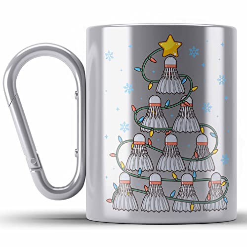 Trendation - Badminton Weihnachten Edelstahl Tasse Karabiner Geschenk Badmintonspieler Geschenkidee Trainer Coach (Silber)