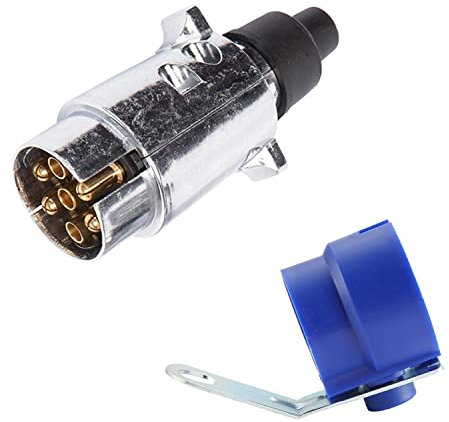 ETUKER Enchufe de Remolque de 7 Pines con Soporte de Enchufe de Remolque,Conector de Enchufe de Remolque de Barra de Remolque de 12v 7 Pines, para Camión RV Coches Barco Caravana