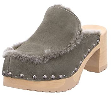 Softclox Henni S3582-02 Oliv Natur Kaschmir Lammfellfutter Nubuk Clogs für Damen