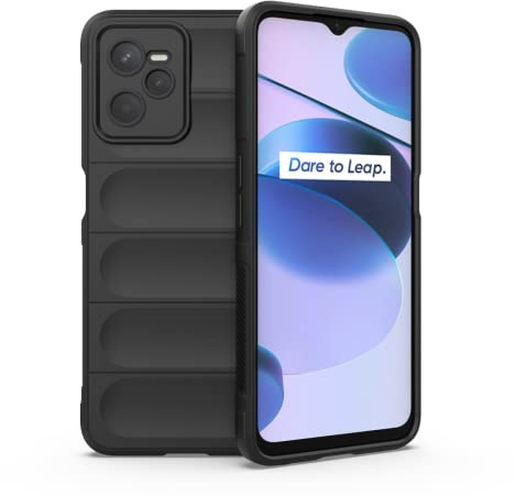 RankOne Airbag Flüssigsilikon Handyhülle für Realme C35 / Realme Narzo 50A Prime (6.6 Inches), Shield Shock Resistant Phone Cover Protector - Schwarz