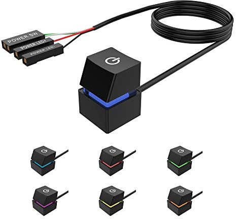 PC Power Switch Button,Computer Desktop Switch PC Motherboard External Remote Start Power On/Off Button with 2M Extension Cable,with Colorful LED Lights (7 color)