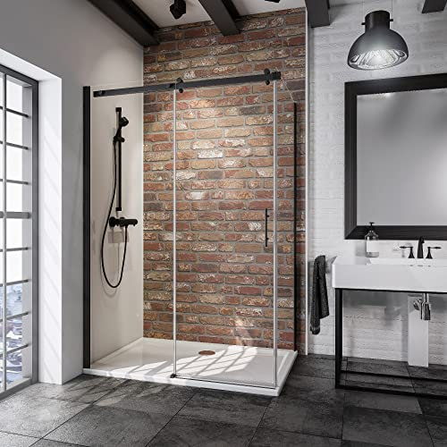 Schulte porte de douche coulissante 120 x 200 cm avec paroi latérale 90 cm, profilé noir, 2 éléments, verre de sécurité anticalcaire transparent 5 mm