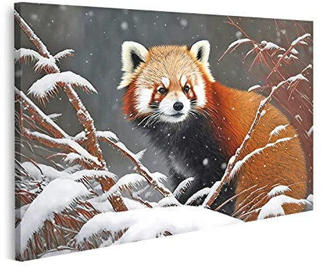 islandburner Tableau sur toile Portrait Forêt Hiver Panda Roux Promenades Neige Animal Sauvage Concept Chutes Cadre Affiche Poster Murale Tableaux
