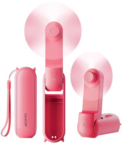 Gaiatop Portable Handheld Fan, Mini Rechargeable Folding Fans with Power Bank USB Battery Operated, Small Pocket Design for Travel Lash Makeup, Summer Gifts for Women Girl-Rose