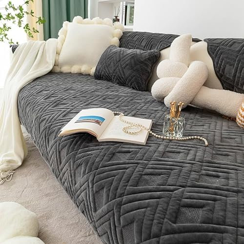 WYJHNLBEDC Sofa/Couch überzug, Sofabezug L Form/U Form/Ecksofa 3/2/1 Sitzer, Sofa überwurfdecke, Warmer Super Weicher Samt Sofaschoner Decken rutschfest, Sofaschutz Decke Hund Kratzschutz Katze