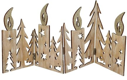 Spetebo Deko Weihnachts Silhouette aus Holz klappbar 60 x 23 cm - Natur/Gold - Kerzen Tannen Aufsteller zur Tischdekoration - Weihnachtsdeko Tischdeko für Weihnachten