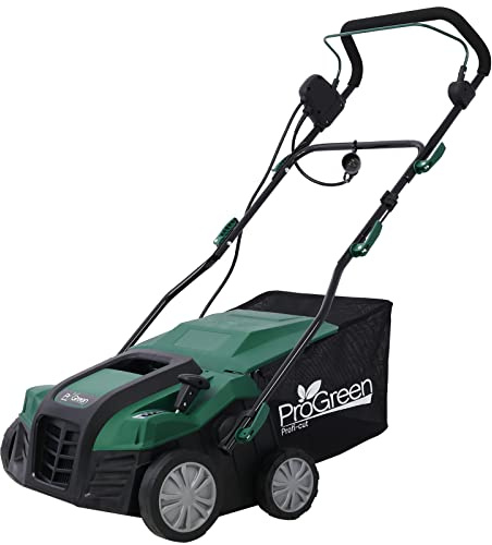 16 Inch Dethatcher Corded Electric Scarifier, 2 in 1 Walk Behind Scarifier, Garden Scarifier, 15 Amp Electric Lawn Dethatcher, Removable Collection Bag Extra Large 58QT