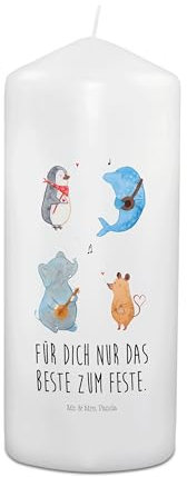 Mr. & Mrs. Panda 19 x 8 cm Kerze Big Band - Geschenk, Geschenk Kerze, Pinguin, Besondere Kerze, Kommunion Kerze, Gute Laune, Tiere, Maus, Musik,