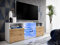 Komodee, Meuble Banc TV Urbino, Blanc Wotan, Largeur 140cm x Hauteur 53cm x Profondeur 35cm, sans LED, pour Salon, Chambre