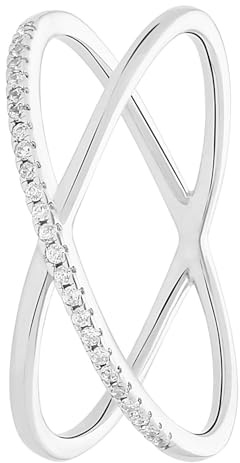 Lucardi - Damen Silberner Ring gekreuztes Design mit Zirkonia - Ring - 925 Silber - Silberfarbig - 15.5/49 mm - Nickelfrei