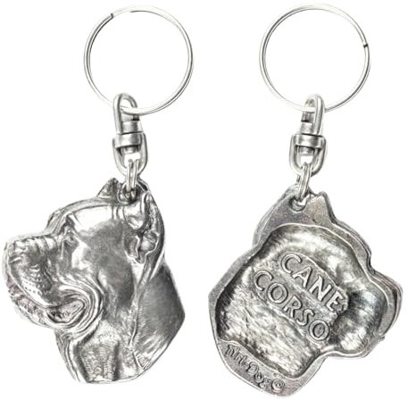 Art-Dog Niedlicher Hundeschlüsselanhänger - Exklusive Kollektion Cane Corso Schlüsselanhänger Hund - Versilberte Keyring mit 2,5 Schloss - 4,6x3,8x8,7cm