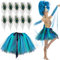 BOFUNX Damen Pfau Kostüm, Tüllrock Blau Grün Tutu Rock + 10 Stücke Pfauenfedern für Fasching Karneval Mottoparty Kostüm Accessoires