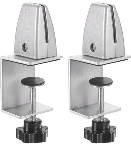 sourcing map Partition Support Bracket, 2pcs Adjustable Desk Divider Clamp Desk Privacy Panel Clamp for 3.2-9mm Thick, Silver Tone