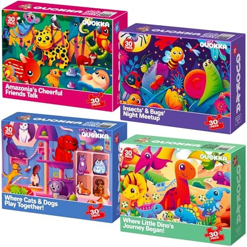 QUOKKA 4 Puzzles Set for Toddlers 3-5, Kids Ages 3+, Pets Learning Jigsaw Puzzles for Age 3-6 - Educational Toys for Boy and Girl
