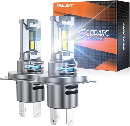 SEALIGHT H4 LED Ampoules, 9003/HB2 28 000 lm avec ventilateur de refroidissement 14 000 tr/min, feu antibrouillard 9003, Plug-N-Play, lot de 2