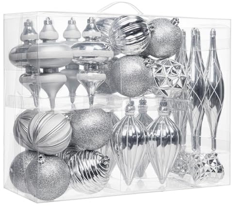 Hollyone 32PCS Weihnachtskugel Set, Bruchsicher Weihnachtsornamente Kunststoff, Verschieden Christbaumkugeln Hängeornamente für Weihnachtsbaum Feiertage Partys Wohnraumdekoration, Weiß & Silber