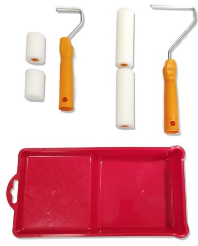 Quercos. Kit pour peindre 7 pièces - 4 recharges rouleau mousse 2 x 11 cm et 2 x 5 cm avec ses poignées, et plateau - pour peindre le métal ou le bois - Petit rouleau à peinture - Rouleau à peindre