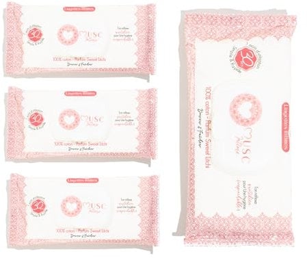 MUSC INTIME La Marque Officielle - Lot de 3+1 offert - Lingettes Intimes - Sweet Litchi - La Délicieuse - Douceur& Fraicheur - 98% Ingrédients Naturels - 4 x 30 unités