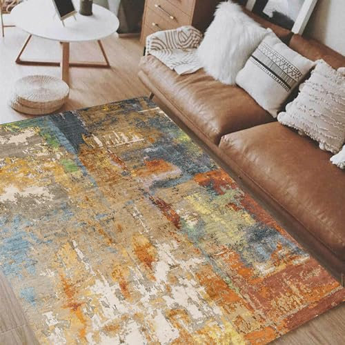Taidianolp Teppich Wohnzimmer Deko,Colourful,160 x 160 cm,Braun Rot, Gelb, Blau Beige Grau Abstrakt Modern,Quadratisch Teppiche Waschbar Kurzflor Schlafzimmer Arbeitszimmer