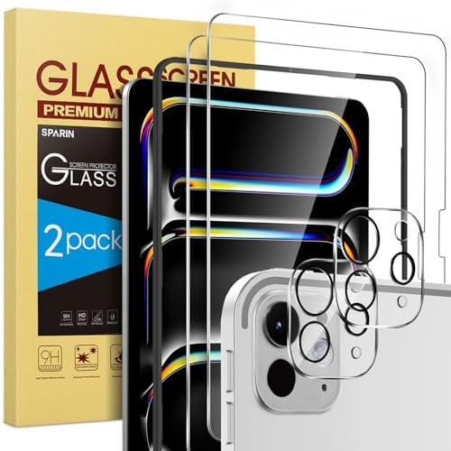 SPARIN Panzer Schutz Glas für iPad Pro 13 Zoll M4 (2024), mit Rahmen-Installationshilfe, 2 Stück Schutzfolie und 2 Stück Kameraschutz für iPad Pro 13, HD-Klar, 9H Härte