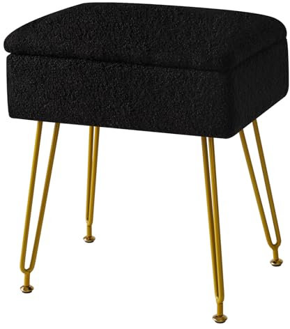 YMYNY Schminkhocker Stuhl mit Stauraum, Quadratischer Hocker aus Teddy Samt, Pouf Couch Hocker, Moderner Multifunktionaler Make-up-Hocker für Schlafzimmer, Wohnzimmer 40 x 30 x 47CM Schwarz HBD031B