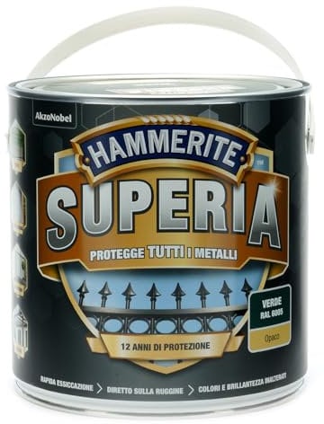 Hammerite Superia smalto metallo antiruggine interno e esterno, Opaco Verde, 2.5 L