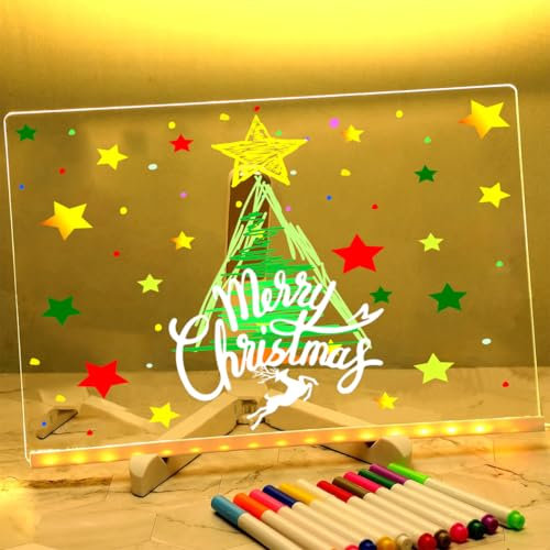 Leuchtendes LED Zeichenbrett für Kinder - 30x20 cm Acryl LED Notiztafel mit Farben, Transparente Acryl Tafel mit 7 Neon-Stifte, Löschbar Whiteboard, Kreatives Geschenk für Kinder Freundin Weihnachten