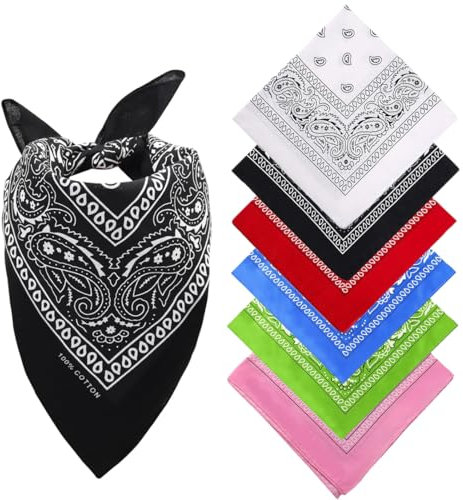 Ensemble de 6 Bandanas Paisley Classiques pour Cheveux et Accessoires, 55x55 cm, dans des Couleurs Vives, Bandana Unisexe pour Hommes et Femmes, Foulard Carré, Bandeaux, Bracelet Foulard