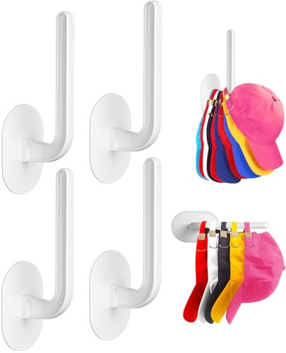 Eiito Huthaken zur Aufbewahrung von Kappen, Mehrzweck-Hut-Organizer, stark haftende Hutablagen für die Wand, zwei Montagemöglichkeiten, Wohnmobil-Organisation und Aufbewahrungshaken (weiß), 4 Stück
