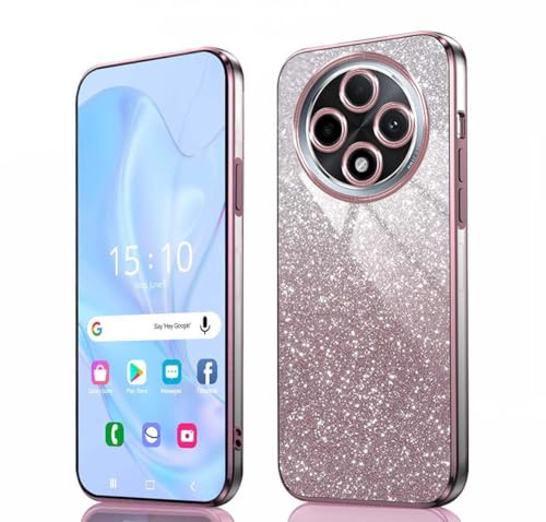 GOKEN Cover per Oppo Reno 12F 5G / Reno 12 FS - Custodia Morbida in Silicone Antiurto, Case con Bordi Elettroplaccati e Carta Glitter Integrata -Rosa Sfumato