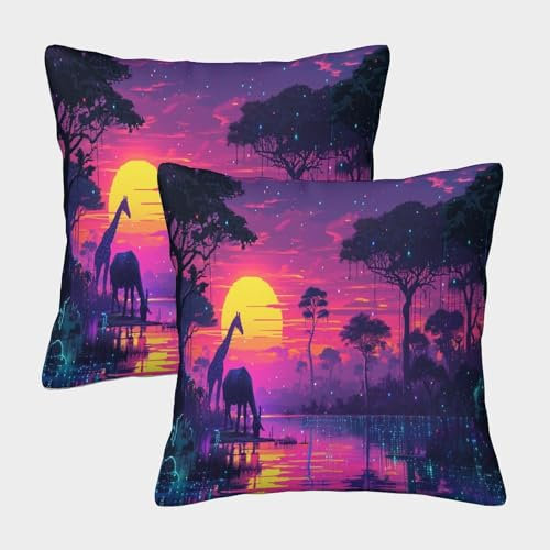 GUYDZOOM Jungle Animals Kissen Bezug 2er Set Kissenbezüge Wohnzimmer Kissenhülle Sofakissen Polyester Polster Textil Für Sofa Bett Garten Balkon Kinderzimmer Zierkissen 40x40cm