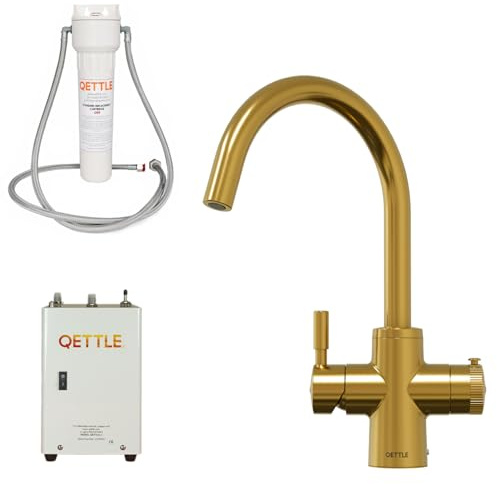 QETTLE Original 4-in-1 Instant Boiling Water Tap | True Boiling, Filtered Cold, Mains Hot & Cold (Gold, 2 Litre Boiler)