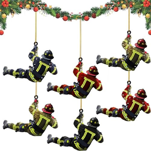 MaiLence Weihnachtsschmuck Feuerwehrmann 6 Stück, Acryl Weihnachten Deko Anhänger Ornamente für Wandfenster und Weihnachtsbaum