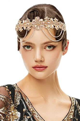 BABEYOND 1920s Gatsby Flapper Haarband, 20er jahre Strasssteine Kostüm Haarschmuck, Charleston Accessoires Damen Kopfkette Haarreif Stirnband