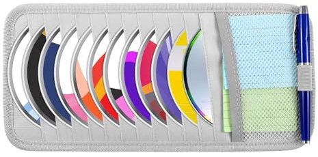 Trinkrittey Gray Car CD Case Holder Vehicle Sun Visor Organizer Vehicle Visor Storage Orangizer Large Capacity CD Visor Case with 12 DVD Storage Sleeves 1 Mesh Pocket 1 Pen Holder and Elastic Strap