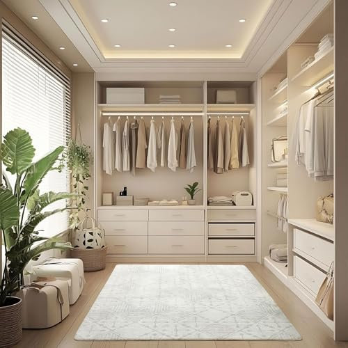 Leesentec Tappeto Salotto 120x160 Tappeti Camera da Letto Soggiorno Moderno Pelo Corto Crema Grigio Lass Stuoia Moquette Geometrico Antiscivolo Room Accessori