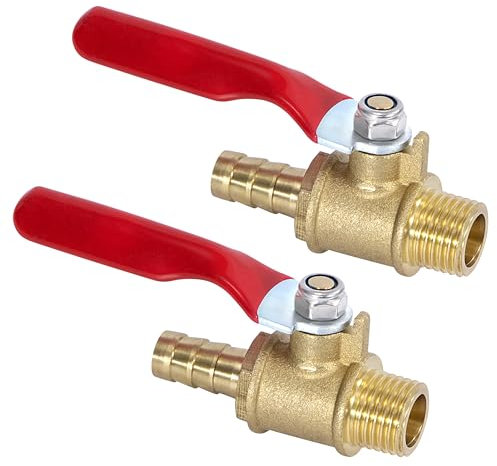 Messing Luft Kugelhahn, 2 Stück Abschalten Schalter G1/4 Männlich auf 8mm Schlauch Barb, Rohrverschraubung Kupplung mit 180-Grad-Bediengriff für Garten, Wasser, Öl