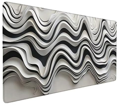 Tapis de Souris Noir et Blanc, Texture Tapis de Souris Gamer XXL 1500x800x3mm Étanche Antidérapante Mouse Pad avec Coutures sur Les Bords - sous Main Bureau pour Gamer, PC,Ordinateur Portable R-1