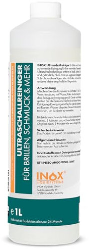 INOX - Hocheffektives Ultraschallreiniger Konzentrat 1L für Brillen, Schmuck & Mehr I Schonendes Reinigungsmittel für Ultraschallgeräte für empfindliche Teile