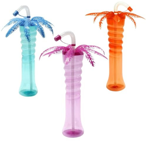 Palm Tree NEON Twist Slush Yard Cups 12oz (350ml) – 80 Pack with Lids & Straws | Ideal for Cocktails, Mocktails, Beach Days, Pool Party, Summer Parties & Small Businesses