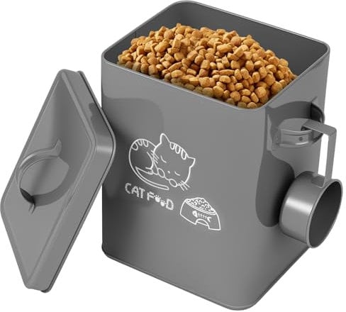 Ghshanog Pet Food Storage Container,Metal Cat Food Container with Airtight Lid and Scoop,18x15.5x23CM Dog and Cat Food Container,Household Sealed Box Dry Food Dispenser for Cats Dogs Birds