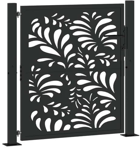 Massbinet Gartentor Schwarz 105x106 cm Stahl Wellen-Design