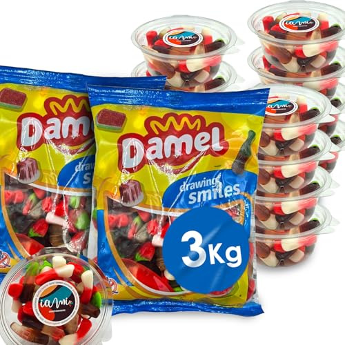 IAMI Chuches Variadas 3 kg con Botes y Pegatinas | Golosinas Lisas Surtidas | Nubes, gominolas, regalices y masticables | Para comuniones, bautizos y candy bar | Piezas envueltas