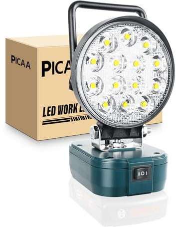 PICAA Akku Lampe Für Bosch 18V/20V, 42W Kabellose Led Arbeitsleuchte Akku, Hell Led Strahler Akku, Tragbares Flutlichter Baustellen Lampe,Akku Scheinwerfer mit Typ C und USB-Aufladung (kein Akku)