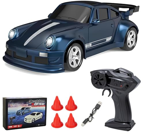 RCXTechPro Mini Desktop RC Drift Car, 1:64 Scale 4WD High-Speed 2.4Ghz Remote Control Racing Sports Car with LED Lights Hobby Toy for Adults