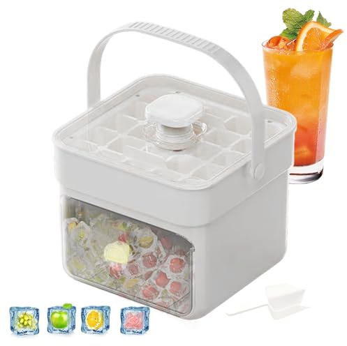 Eiswürfelmaschine Mit Presstyp, Eiswürfelbehälter Mit Deckel Und Behälter, Wiederverwendbare Eiswürfelbereiter Für Den Gefrierschrank, Für Kaffee-Cocktails und Saft Für Home Kitchen 15,2x14.2x12.9cm