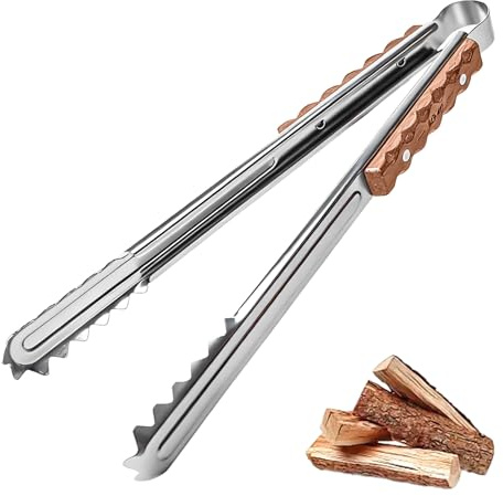 Grillzange Edelstahl: Tragbar Grillzange Holzgriff, Lange Kohlezange, Multifunktionale Kaminzange GrillZange Camping, für Outdoor Grillen, Grill Geschenke für Männer